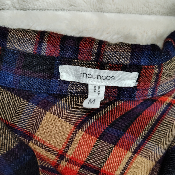 Maurices Orange, Blue And Tan Plaid Button Down Tunic Top Women's Size Medium - Picture 4 of 9